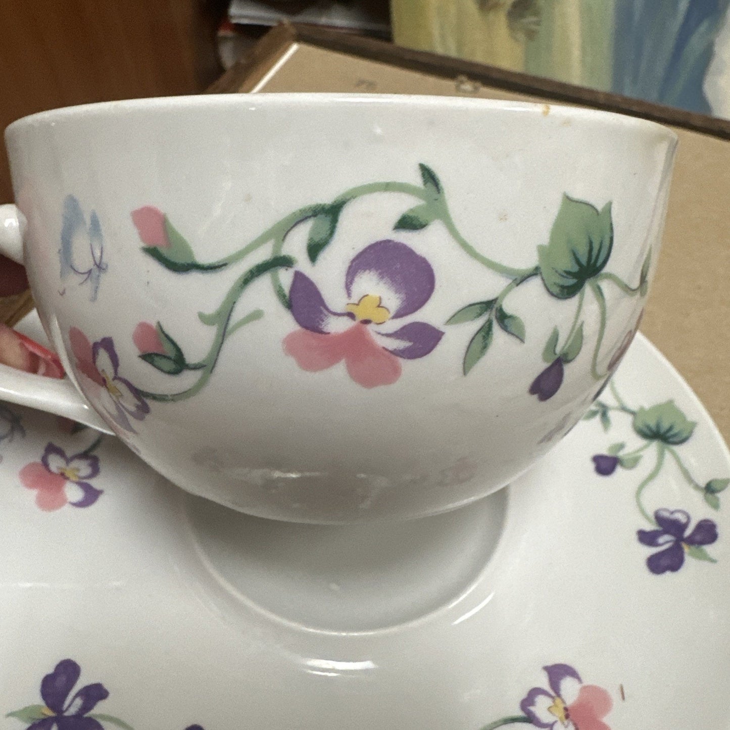 Coffee Cup & Saucers Violet Butterfly Pattern Big Cup Tea Made In China
