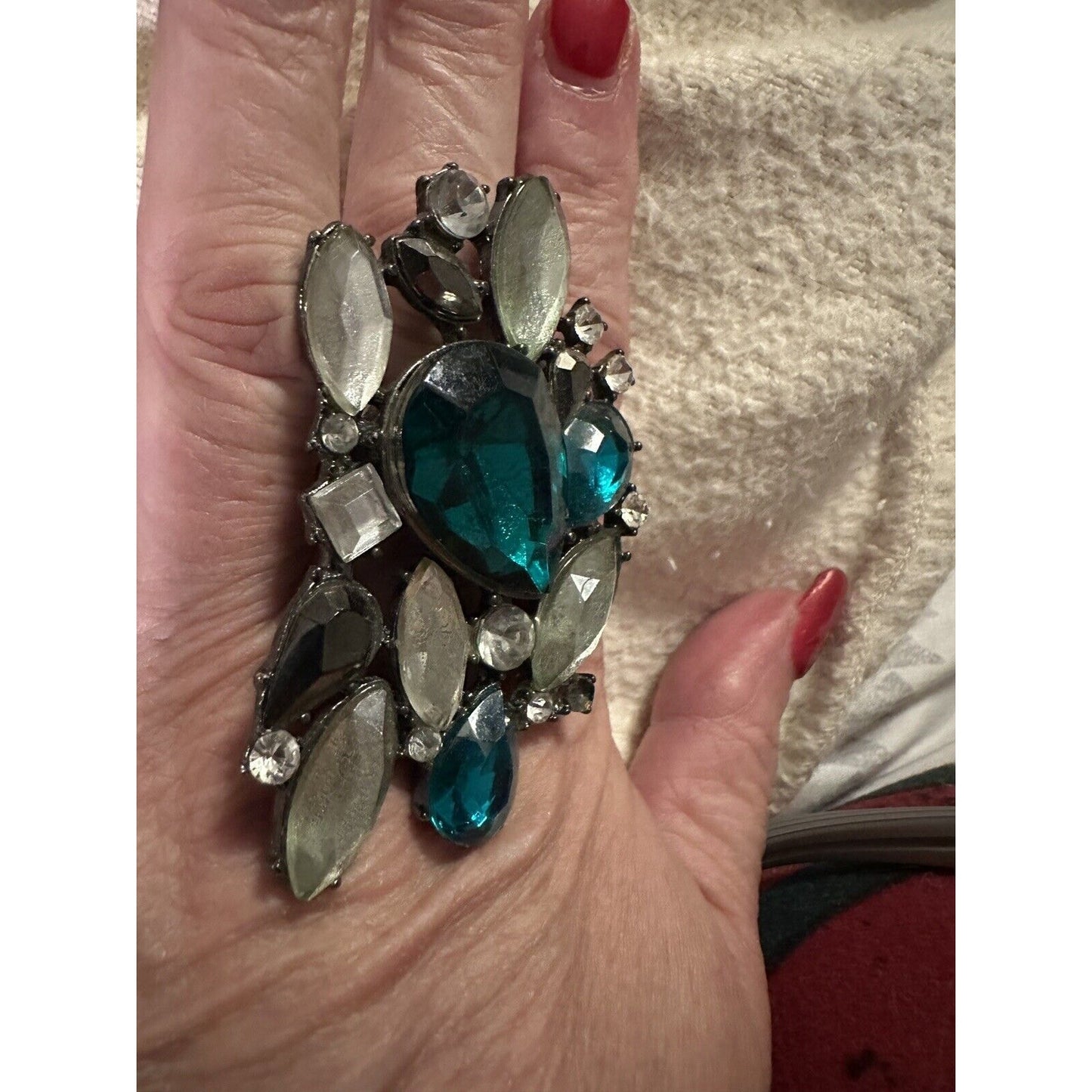 Vintage Massive Ring Chunky Rhinestone Royal Green Statement Cluster