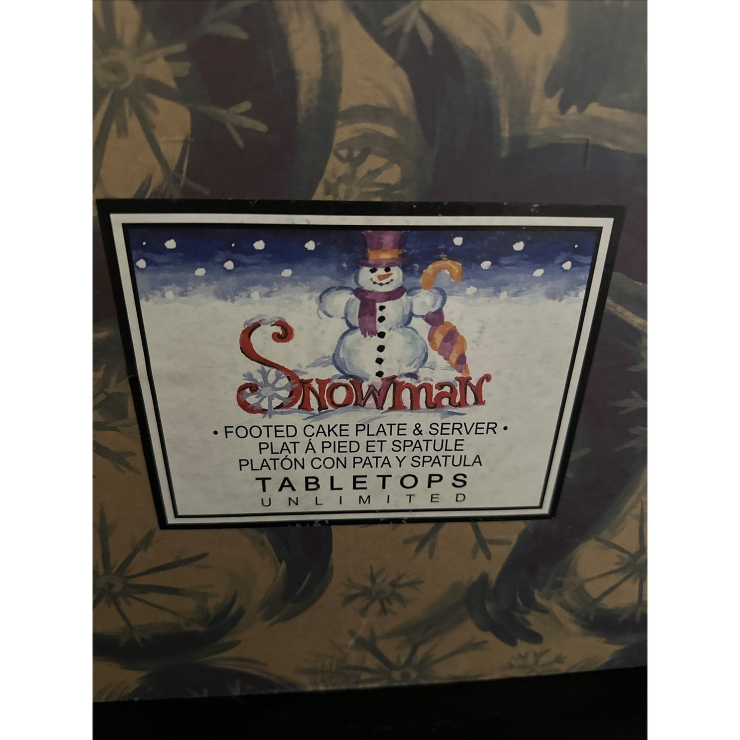 Ceramic SnowMan Cake Plate And Server- Table Tops Unlimited - Hand Painted NIB