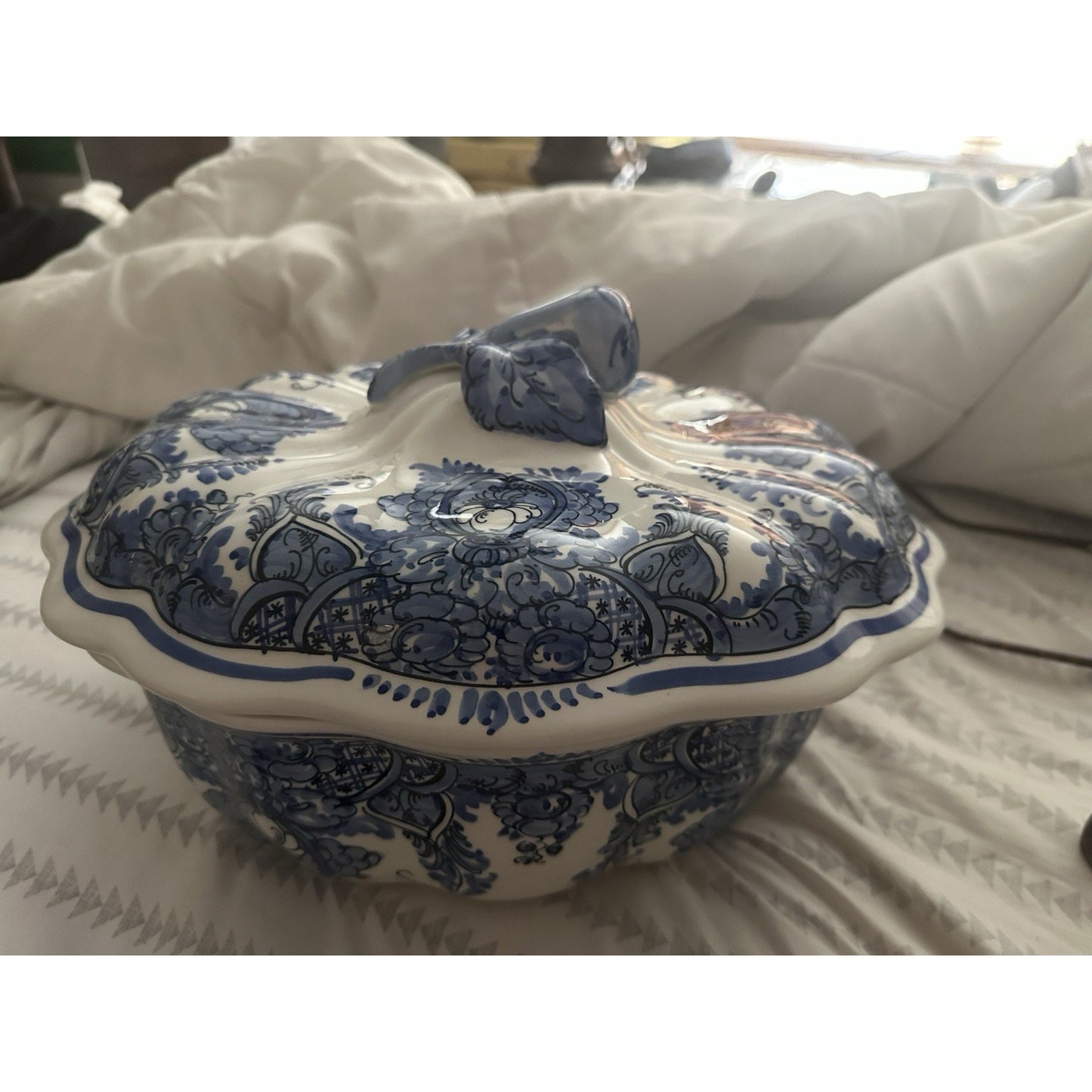 Tureen with Lid/ Hand Painted Greece Blue & White Very Rare