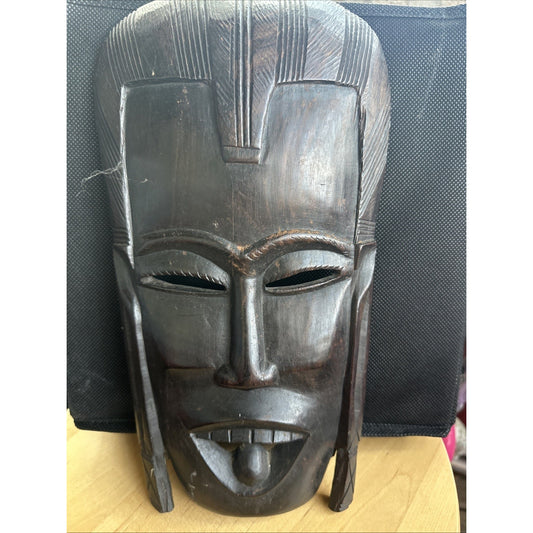 Vintage carved African tribal very heavy ebony wood warriors mask 12 inches