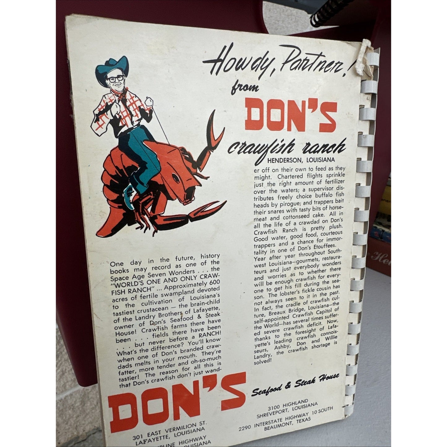 Cookbook, “Don’s Secrets,” Don’s Seafood & Steak House, Cajun Cooking, 1958