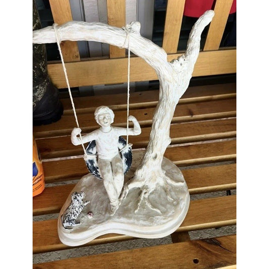 Jill Funk Harris Lamps Boy Tire Swing Swinging Tree and Dog Figurine Signed