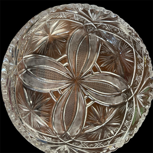 Vintage IrenA Hand Cut Lead Crystal Fan Pinwheel 9.25” Bowl Made In Poland