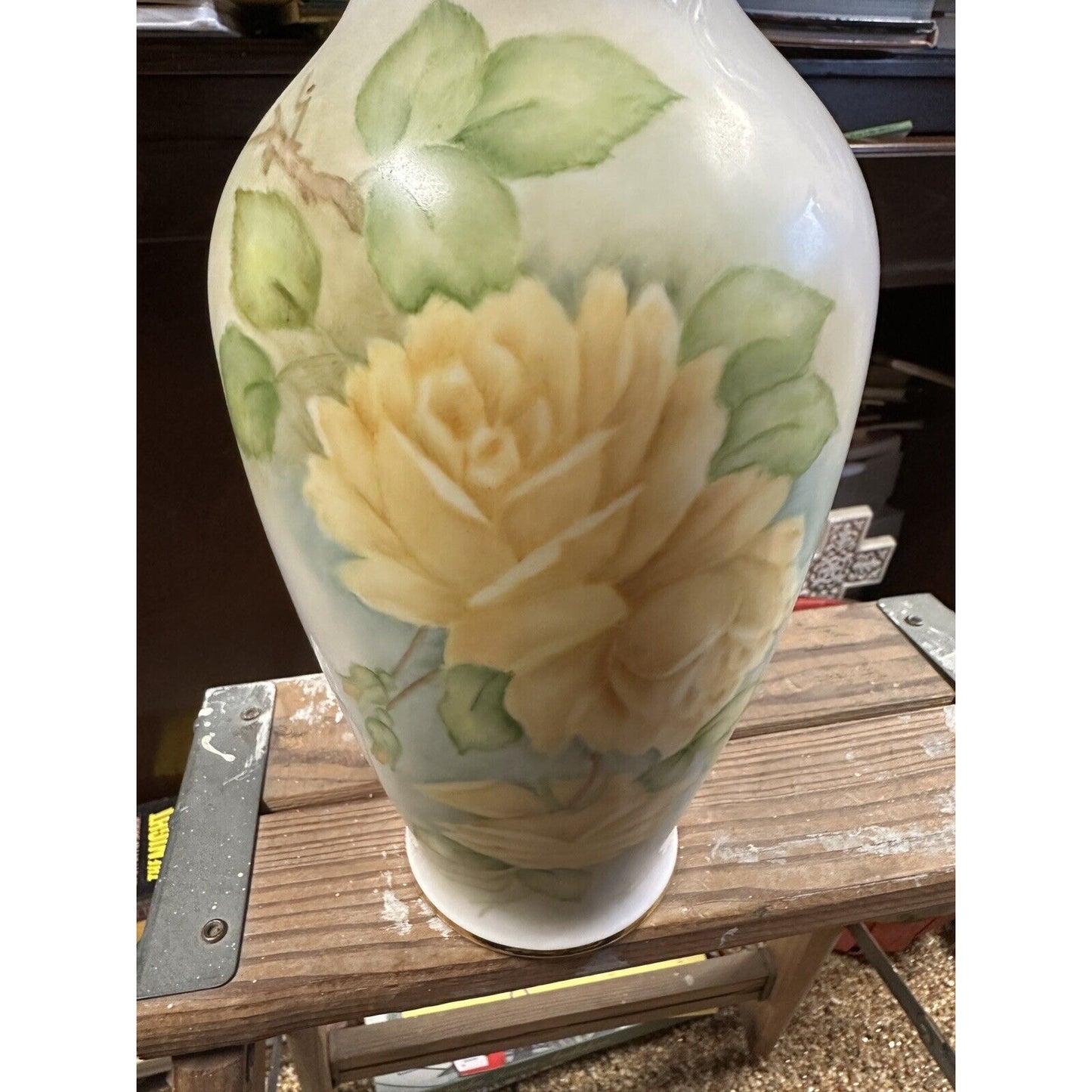 Vintage 20th C Hand Painted Porcelain Vase Art Nouveau Style Signed Ruth Houston