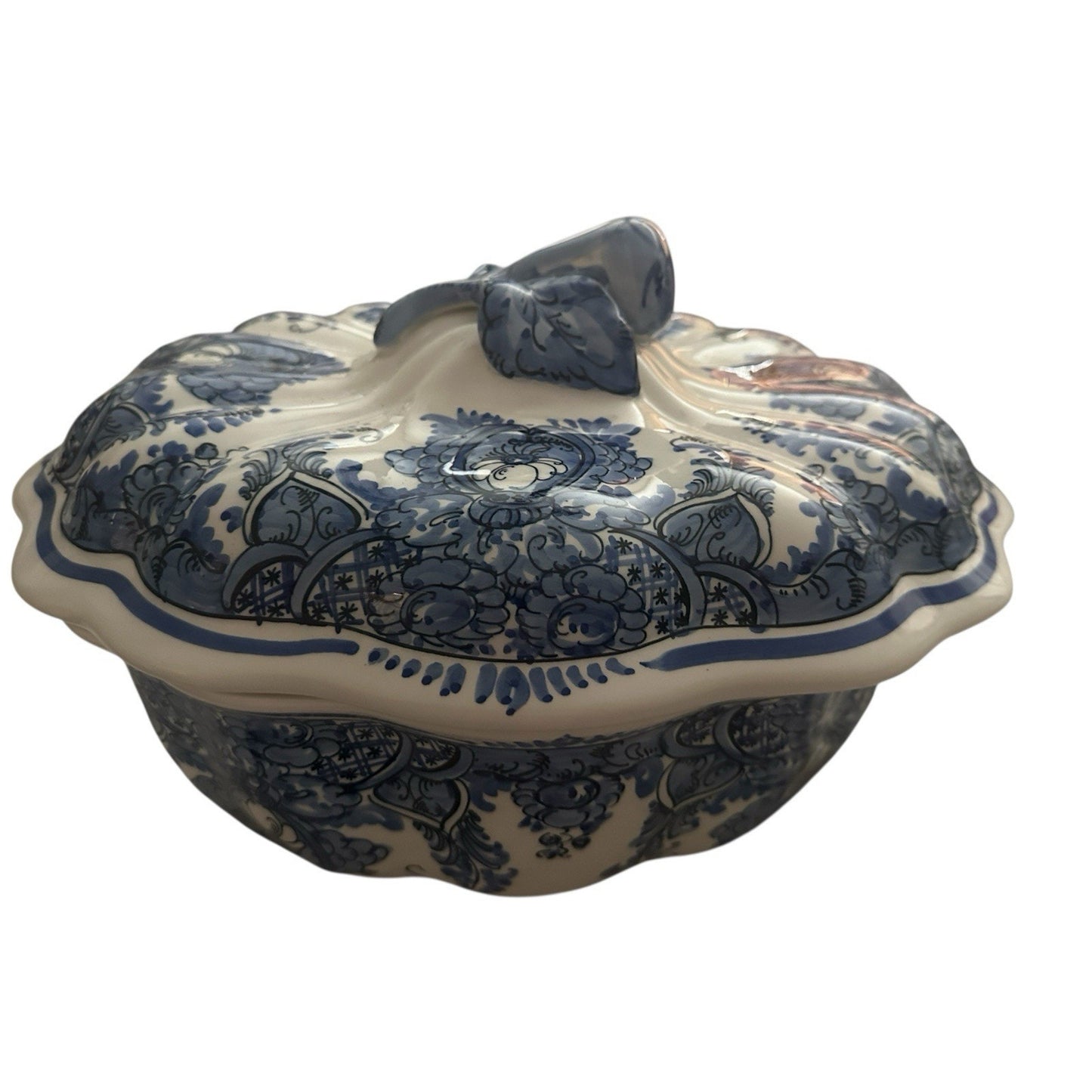 Tureen with Lid/ Hand Painted Greece Blue & White Very Rare