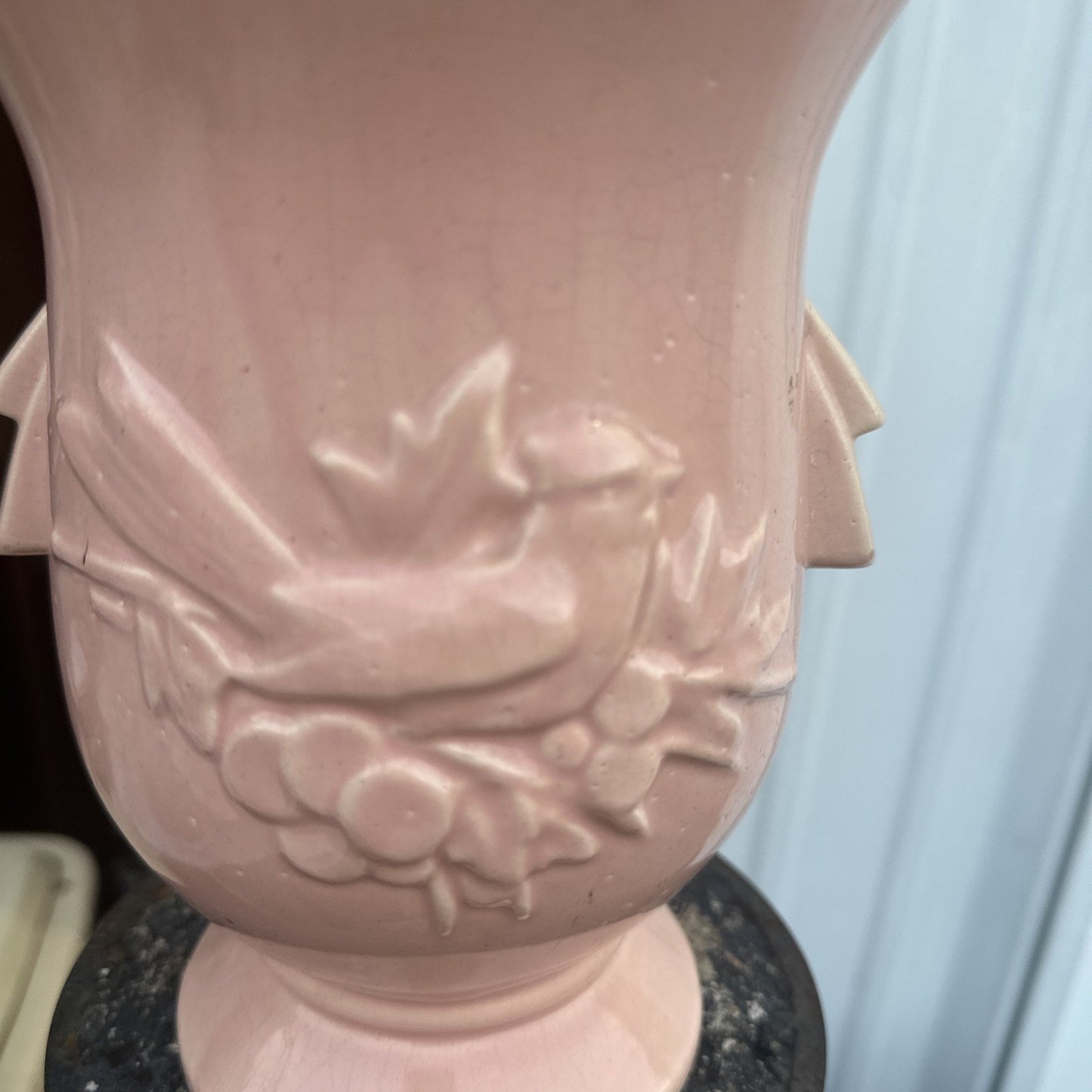 Vintage McCoy Pottery USA Vase Cardinal on Leaf & Berry Branch in Raised Relief