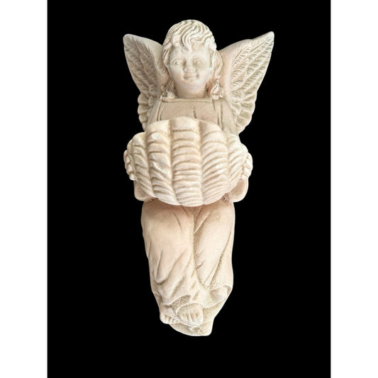 Vintage Fairy Angel W Basket Wall Plaque Statue Figure Pink Plaster Mexico 14"