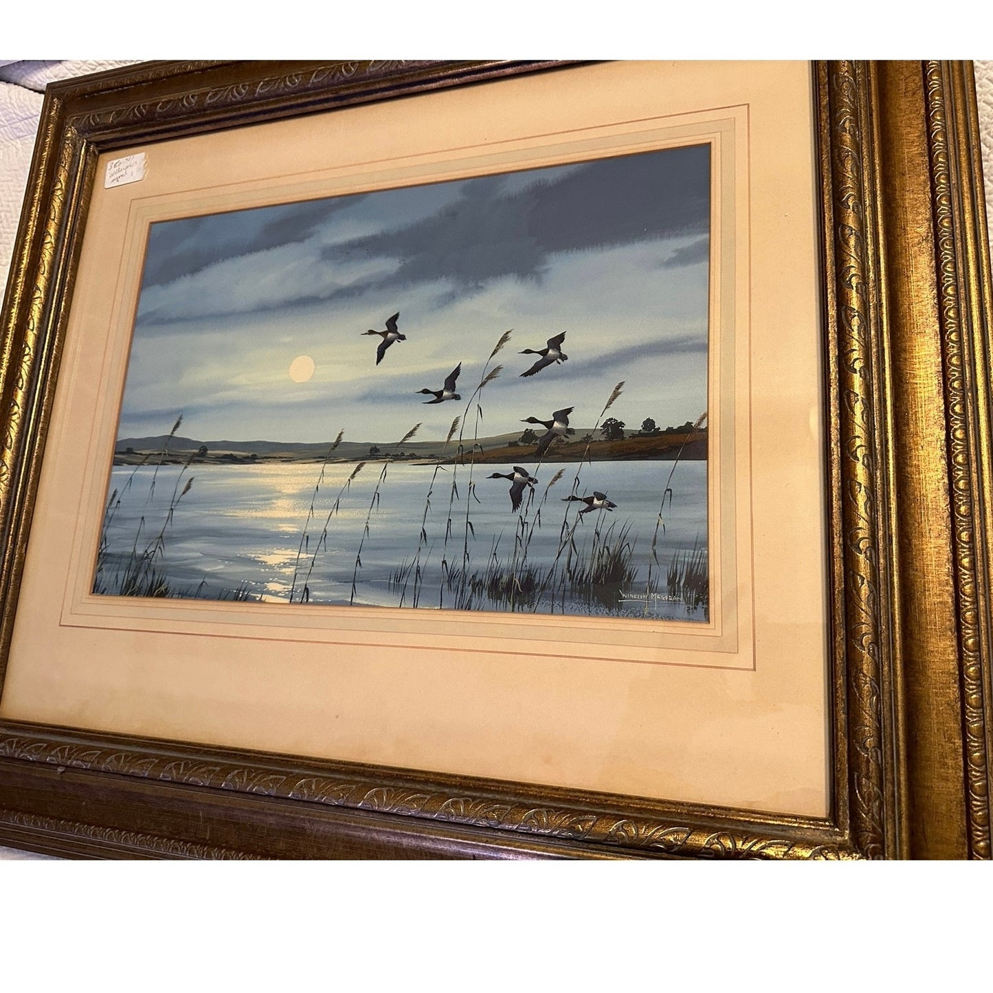 Along the coast, watercolour, signed Winston Megoran 
Water Fowl watercolor