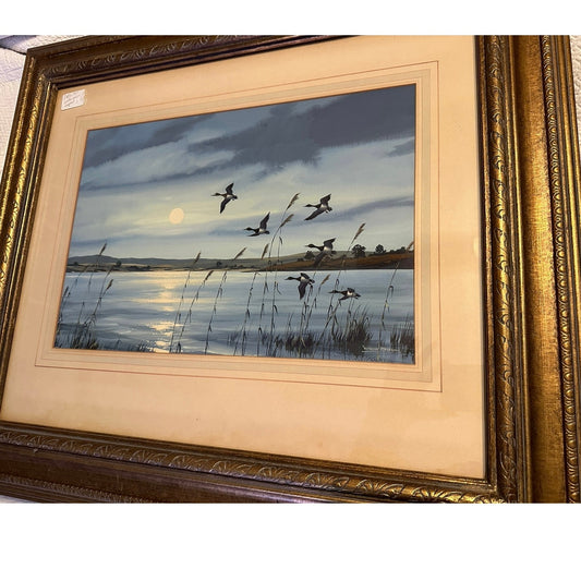 Along the coast, watercolour, signed Winston Megoran 
Water Fowl watercolor