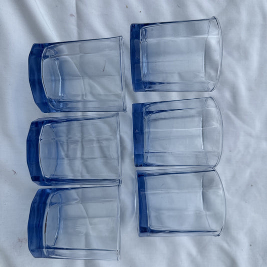 Beautiful Ice Blue Glass reflection 10 panel whiskey Tumbler Set Of 6