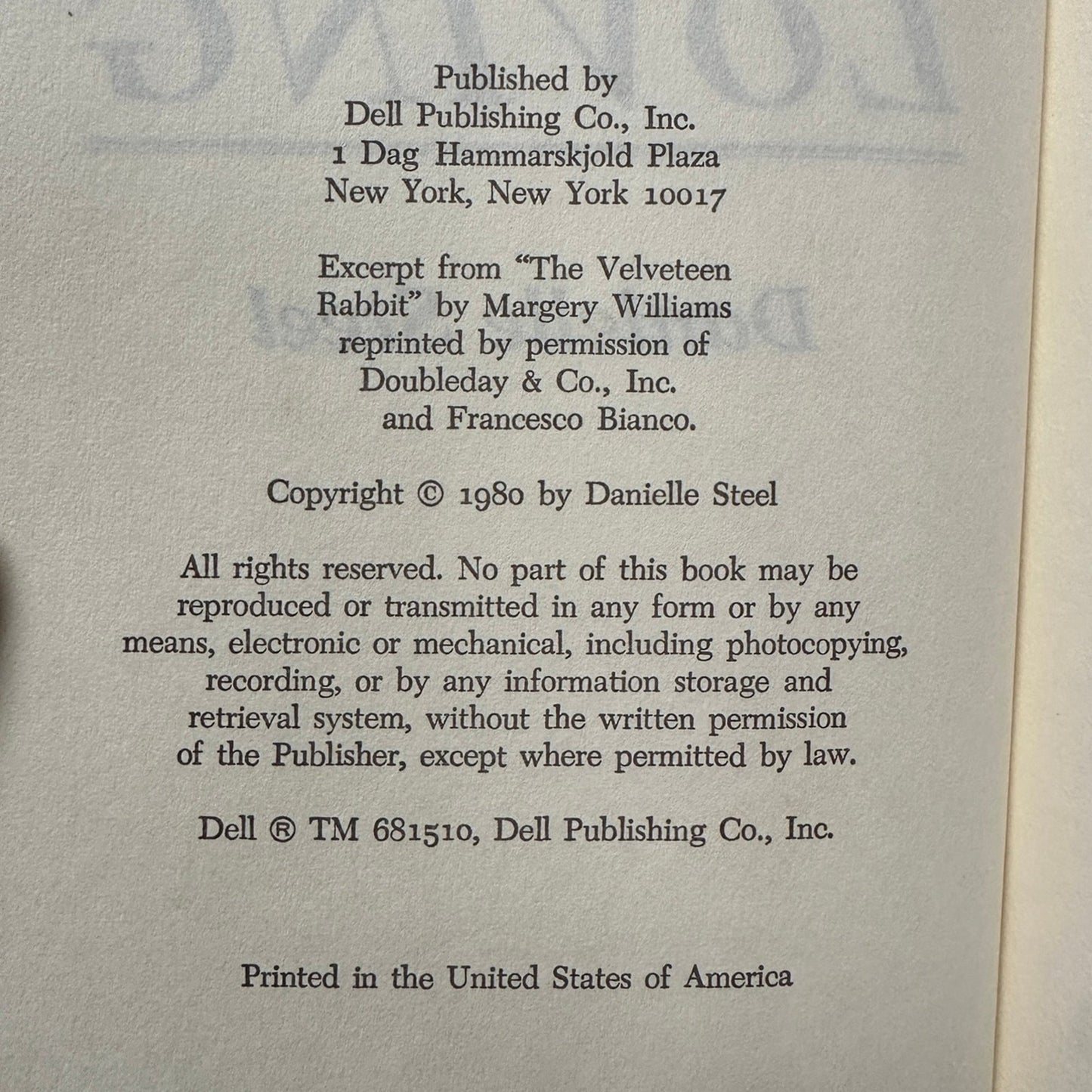 Hardcover Danielle Steel Book titled Loving