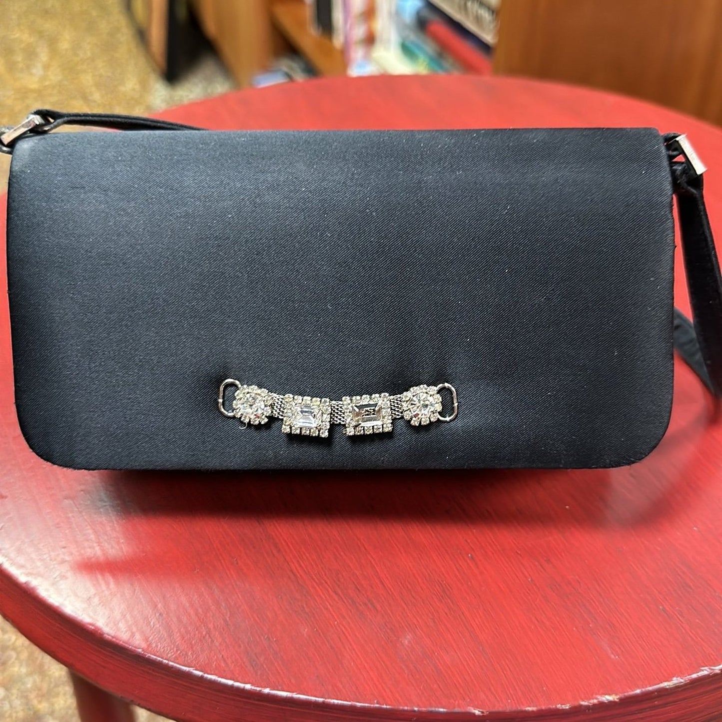 Black satin evening bag Womens