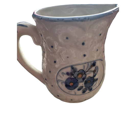 Small Pitcher or Creamer - Hand Painted JAPAN - Blue Flowers & Dots Cottagecore