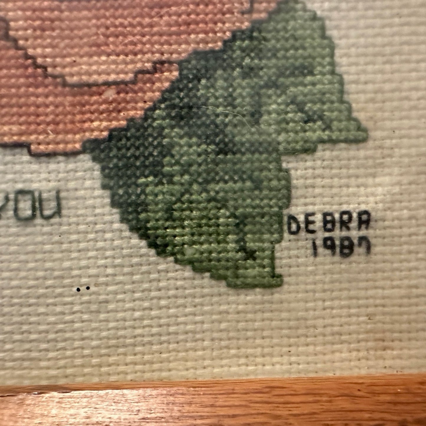 Vintage Cross Stitch Needlespoint 9x11 Rose I love you - Debra 1987