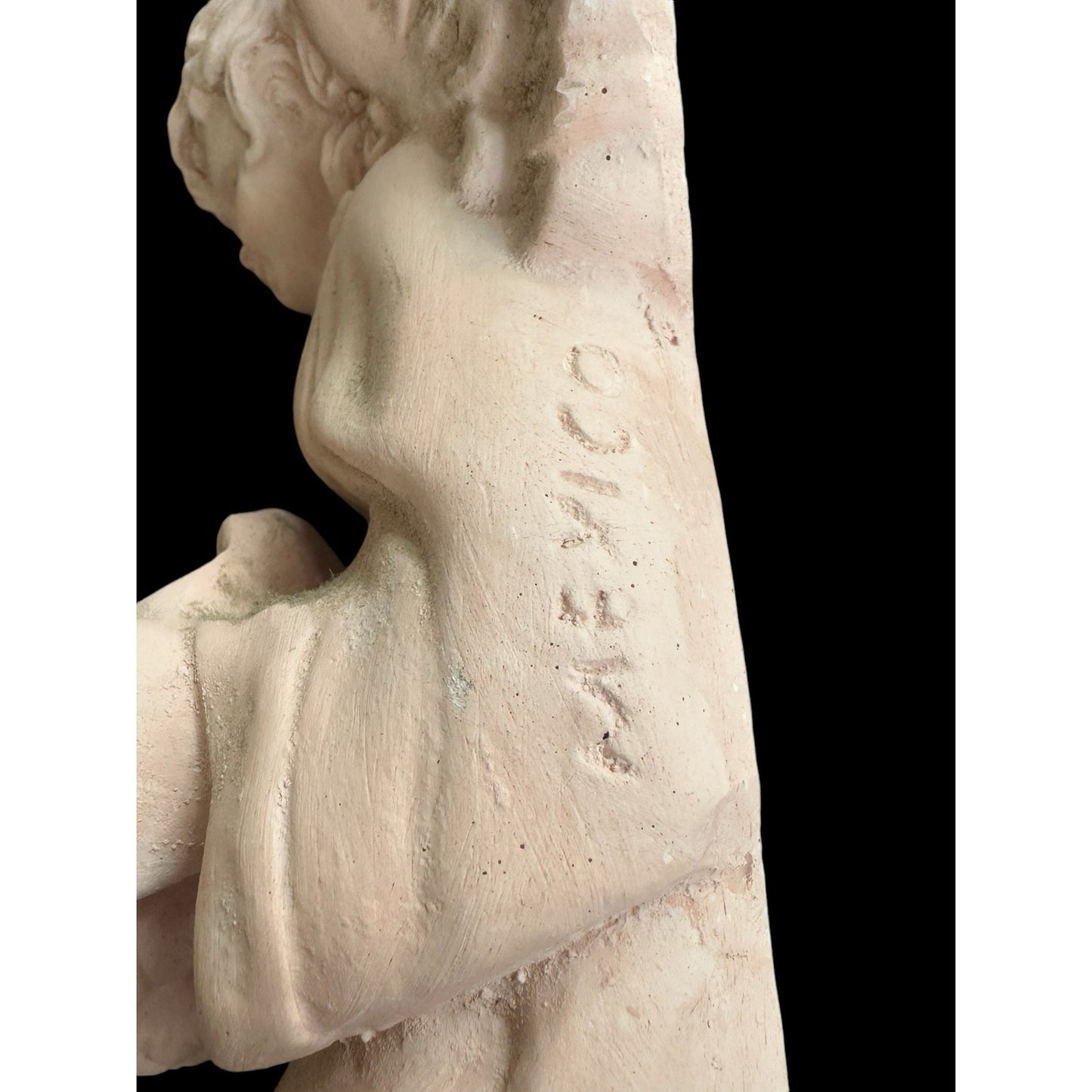 Vintage Fairy Angel W Basket Wall Plaque Statue Figure Pink Plaster Mexico 14"