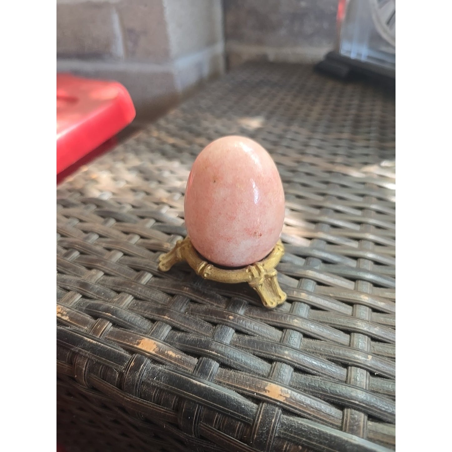 VINTAGE ALABASTER MARBLE STONE DECO EGG-PINK With Stand