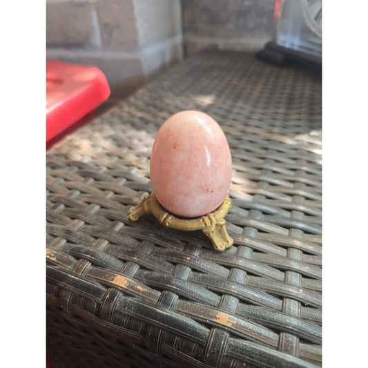 VINTAGE ALABASTER MARBLE STONE DECO EGG-PINK With Stand