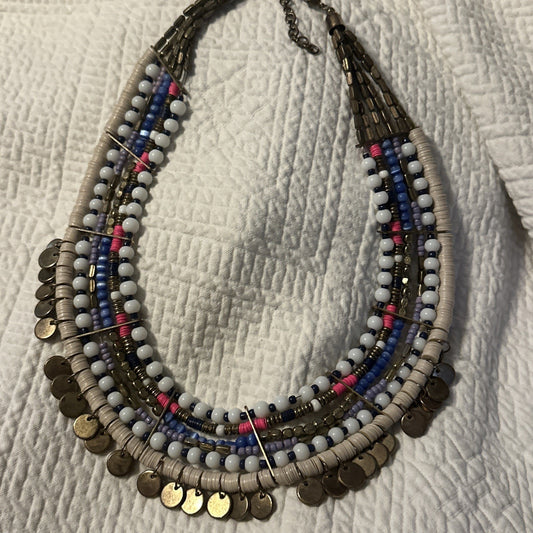 Gold bib statement necklace Chunky Costume Jewelry 10”