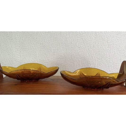 2 Vintage Tiara Amber Indiana Glass 5" x 10" oval banana split dish candy dish