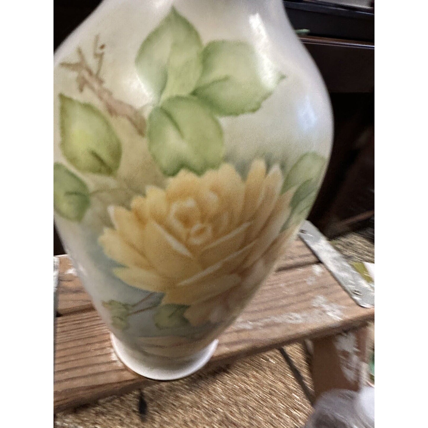 Vintage 20th C Hand Painted Porcelain Vase Art Nouveau Style Signed Ruth Houston