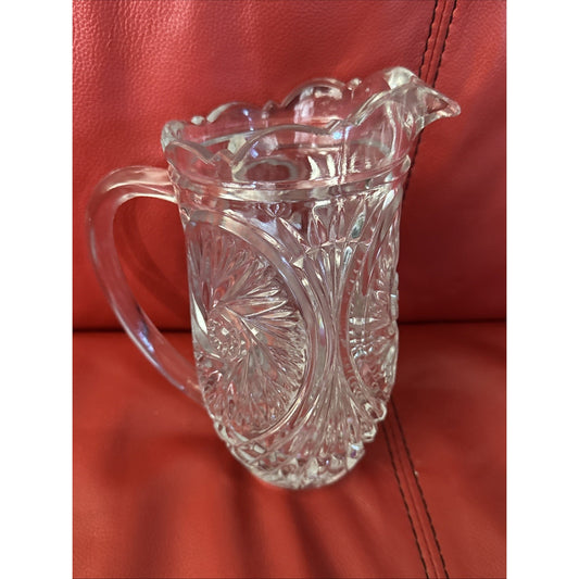 Vintage Lead Crystal Star of David Pinwheel Pitcher EUC