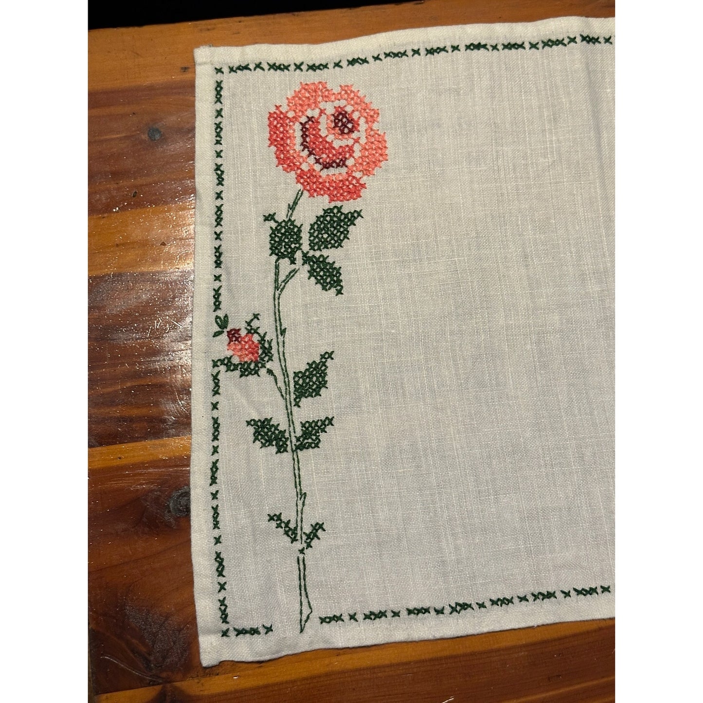 Vintage Rose  linen set, placemats,  napkins, coasters, embroidered linen