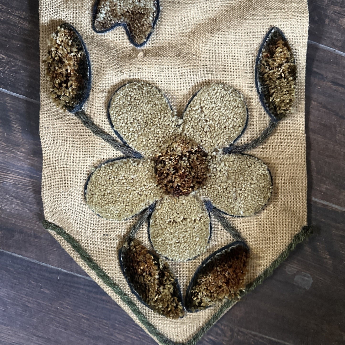 Vintage 1970’s Latch Hook Shag On Burlap With Owl And Flowers Wear With Age