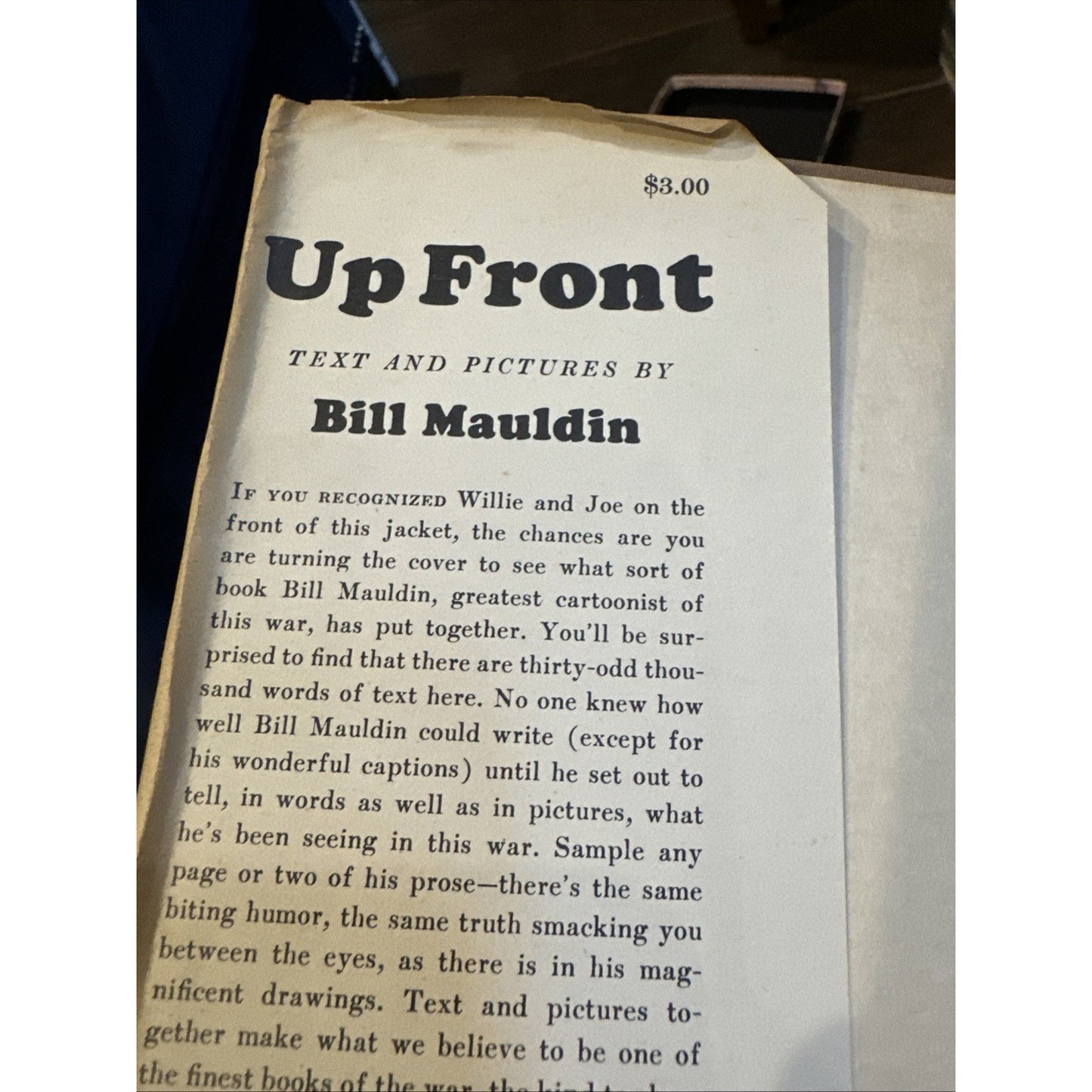 Up Front by Bill Mauldin, 1945 First Edition Vintage, HC, DJ Infantryman Art