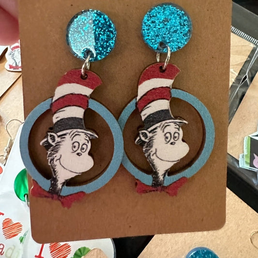 Cat In The Hat School Teacher Dangle Earrings NEW
