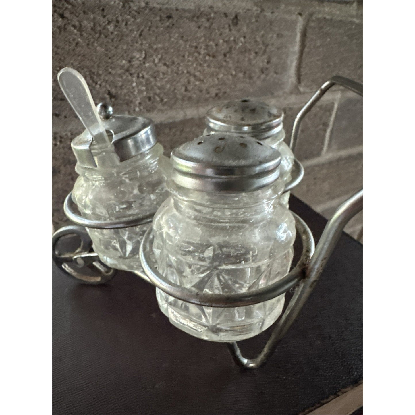 Condiment Cart Salt and Pepper Shakers plus Condiment Jar Wheel Barrel Holder