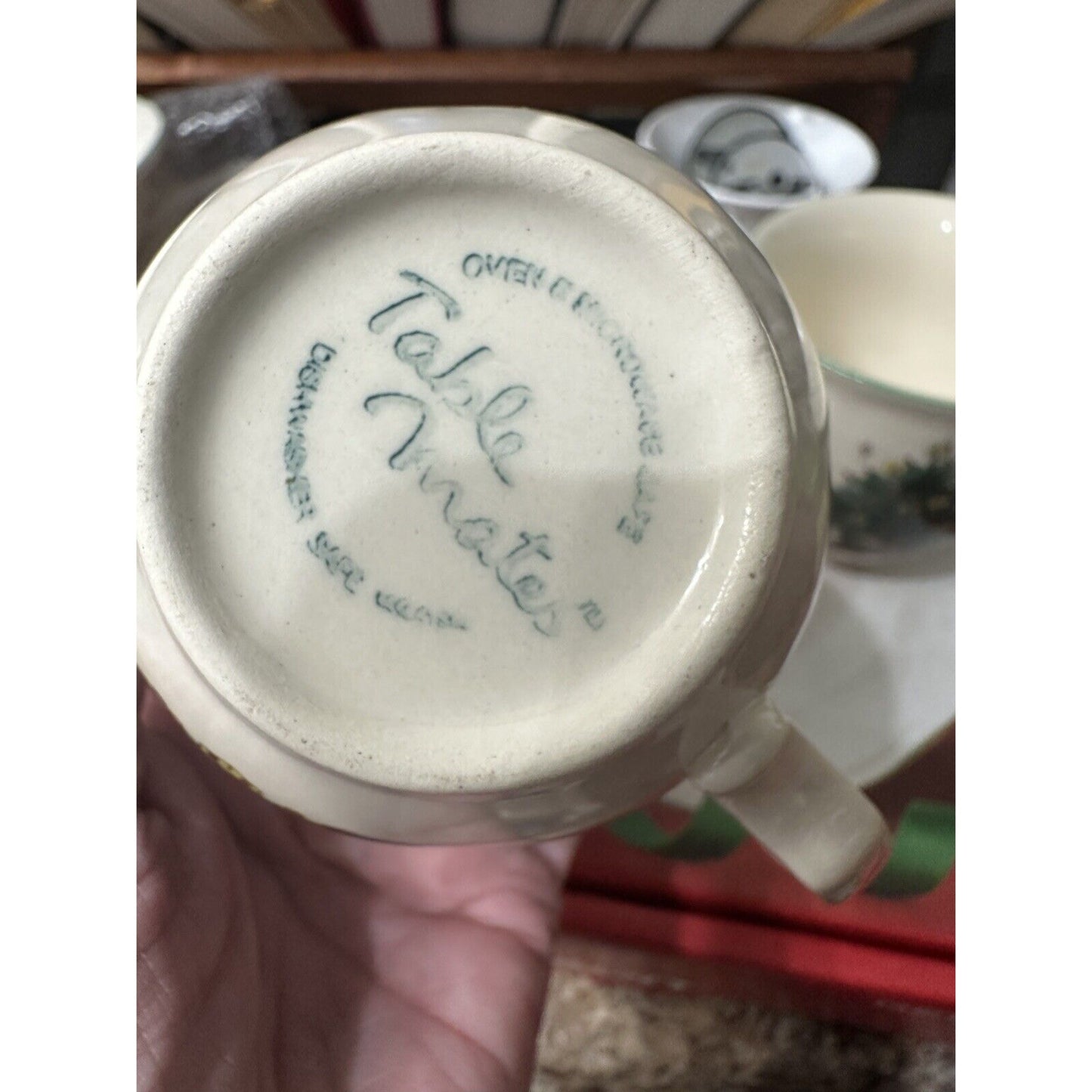 Happy Holidays Tea Cup and Saucer Christmas Tree Nikko White Japan Set of 2