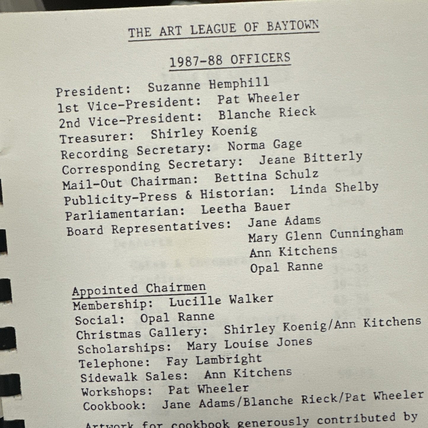 1988 Paintable Edibles Art League of Baytown Texas - Create a Cookbook