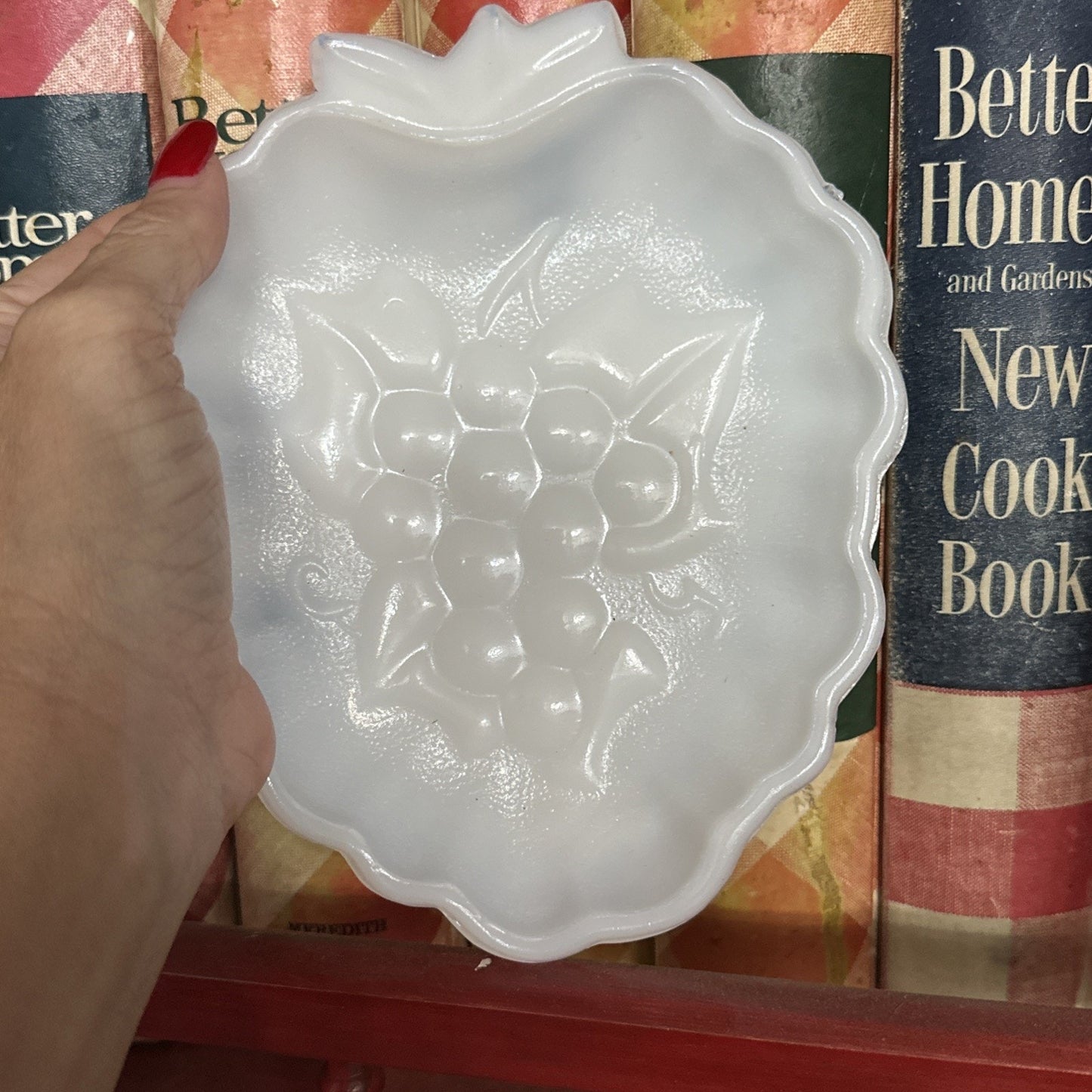 Vintage Hazel Atlas White Milk Glass Grape Pattern Candy/Snack Dish Set of 6