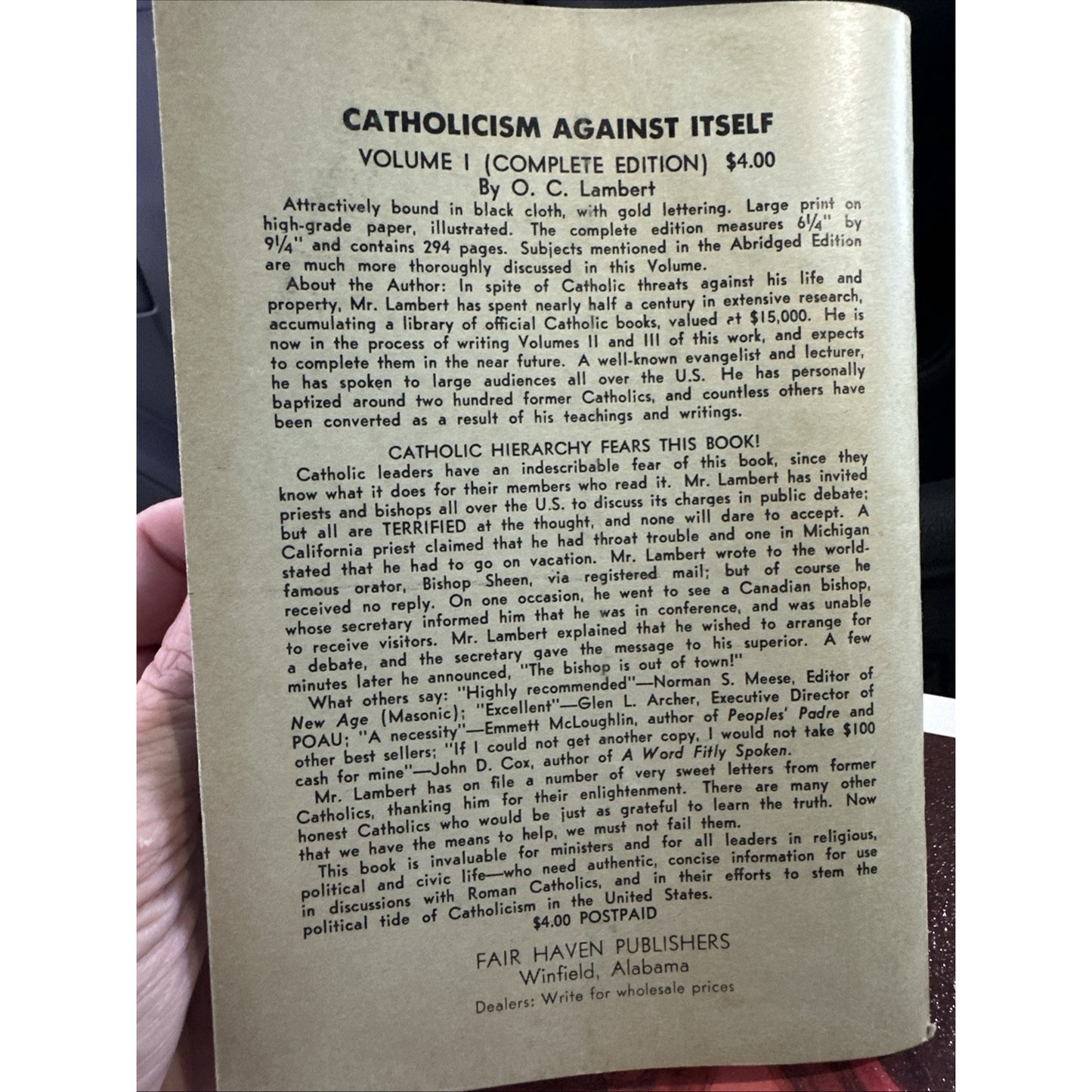 Catholicism Against Itself by O.C. Lambert published in 1963