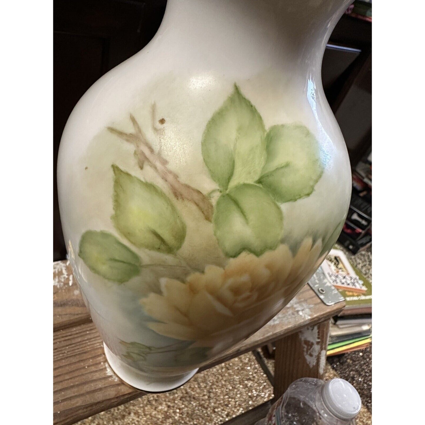 Vintage 20th C Hand Painted Porcelain Vase Art Nouveau Style Signed Ruth Houston