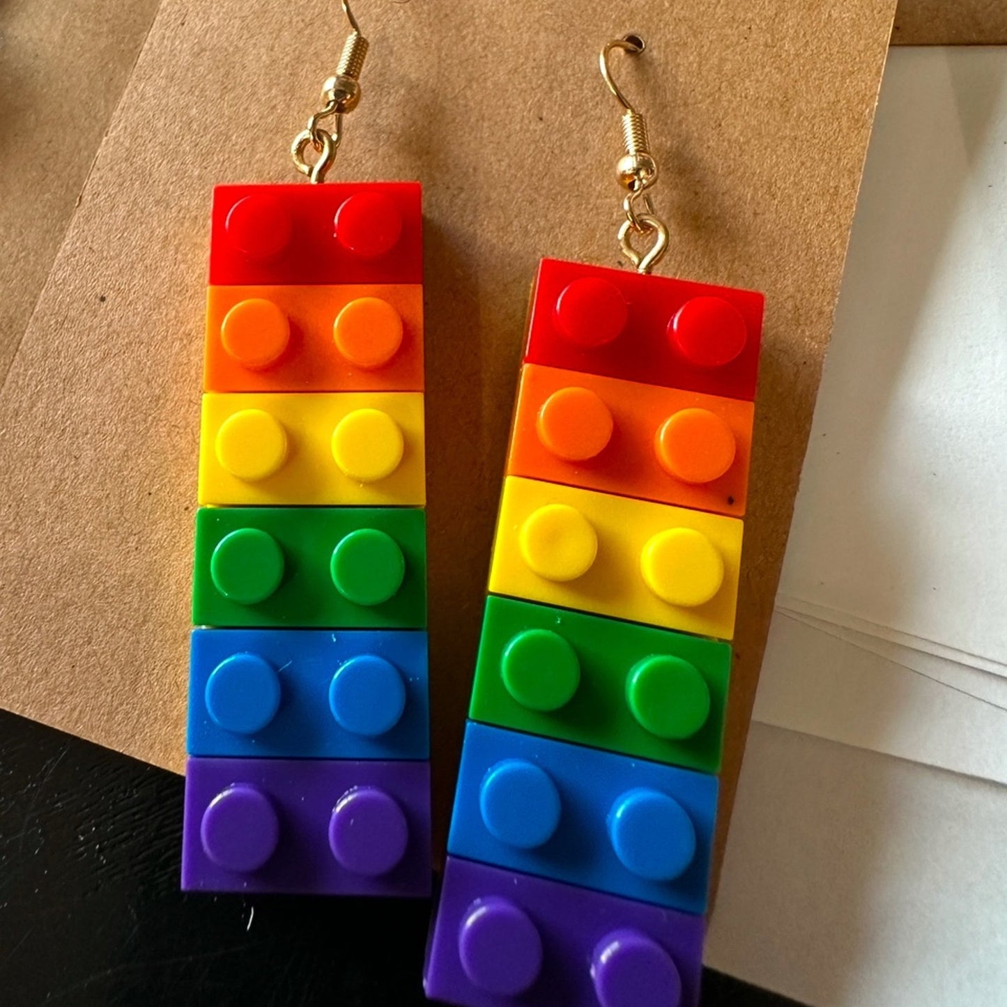 Rainbow & Pink/White Lego dangle Earrings super cute