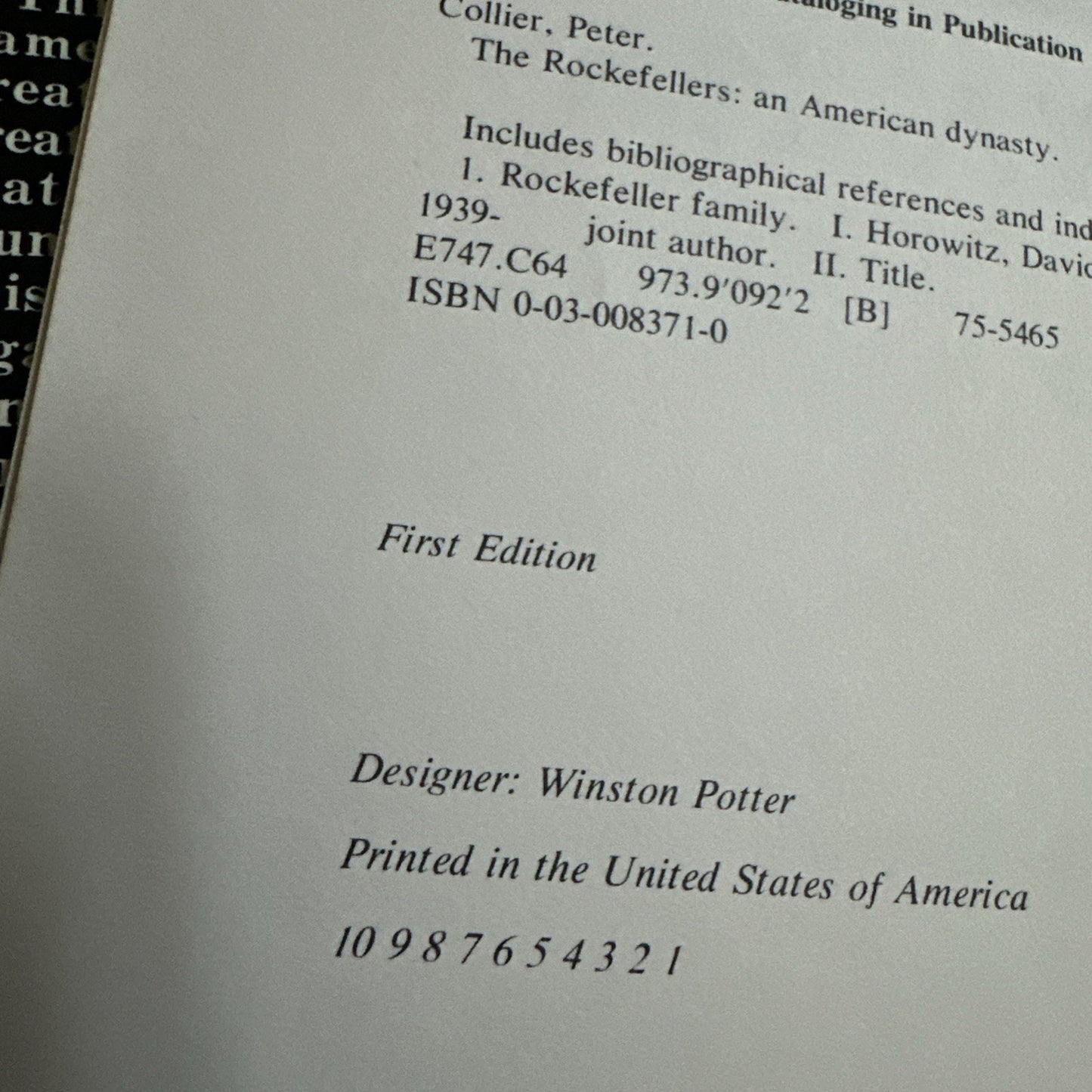 (First Edition) The Rockefellers: An American Dynasty 1976 HC