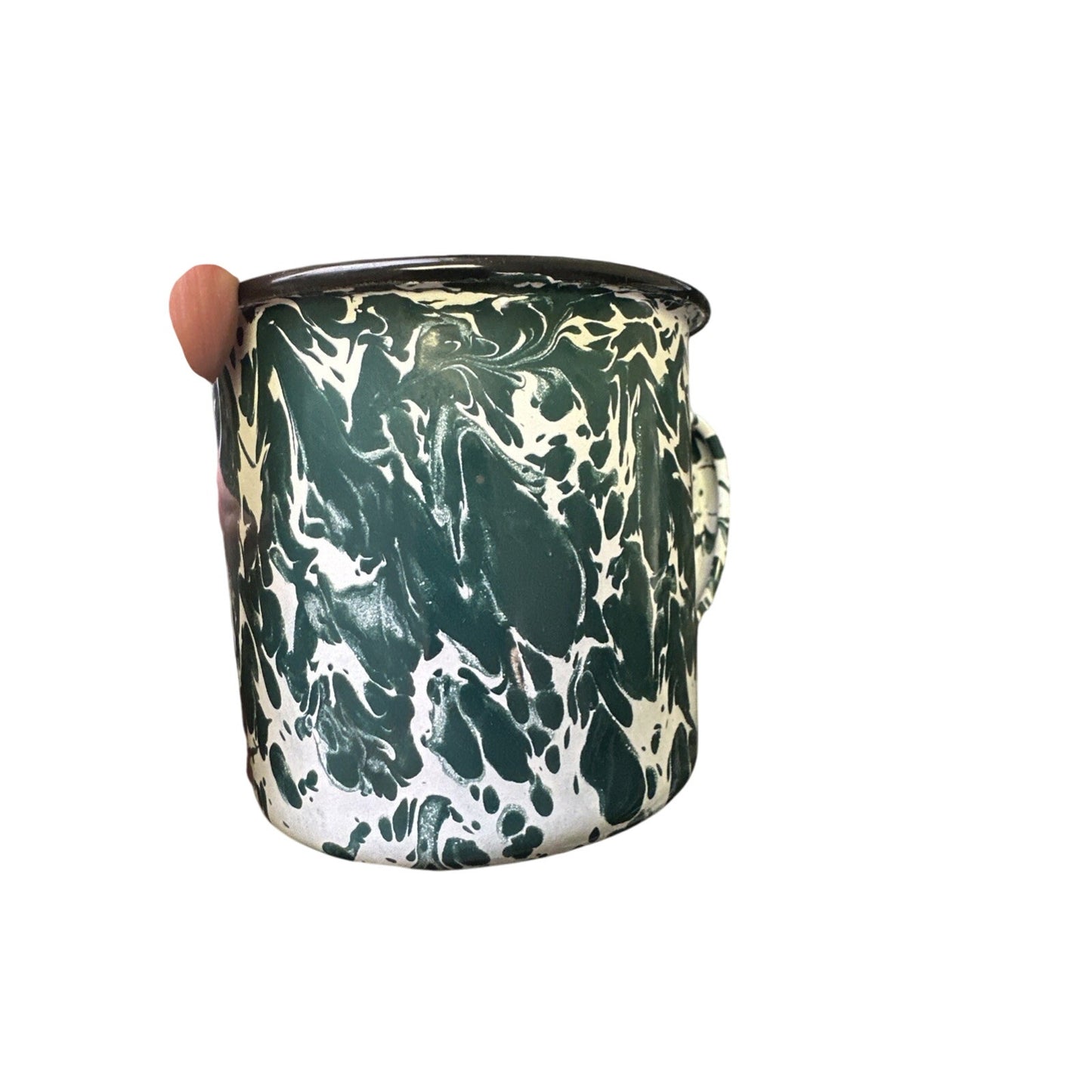 32 CGS International Fine Enamel ware Green & White Splatter Plates Bowls Cups