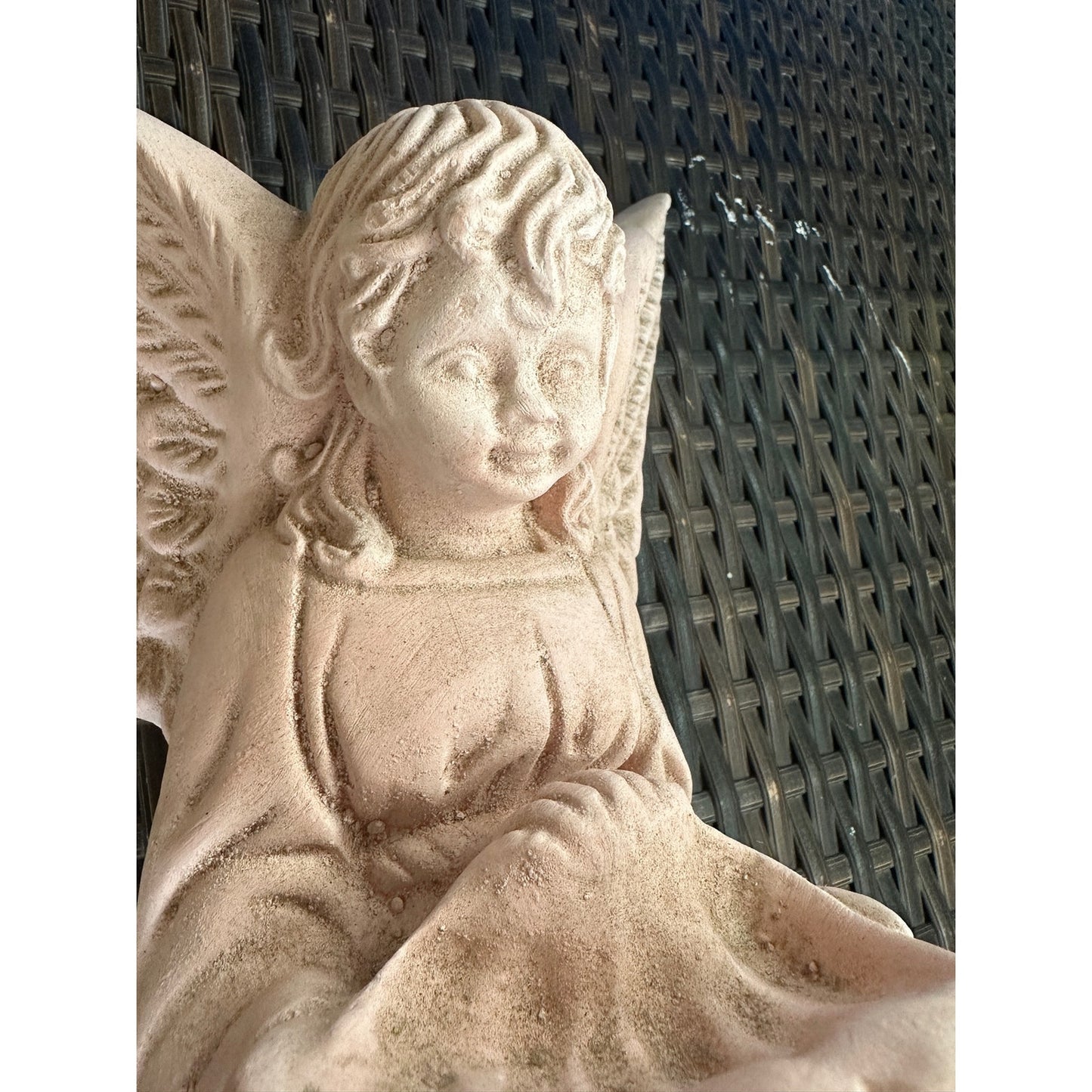 Vintage Fairy Angel W Basket Wall Plaque Statue Figure Pink Plaster Mexico 14"