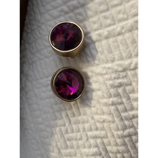 Amethyst Raspberry Colored Crystal Earrings Clip-on