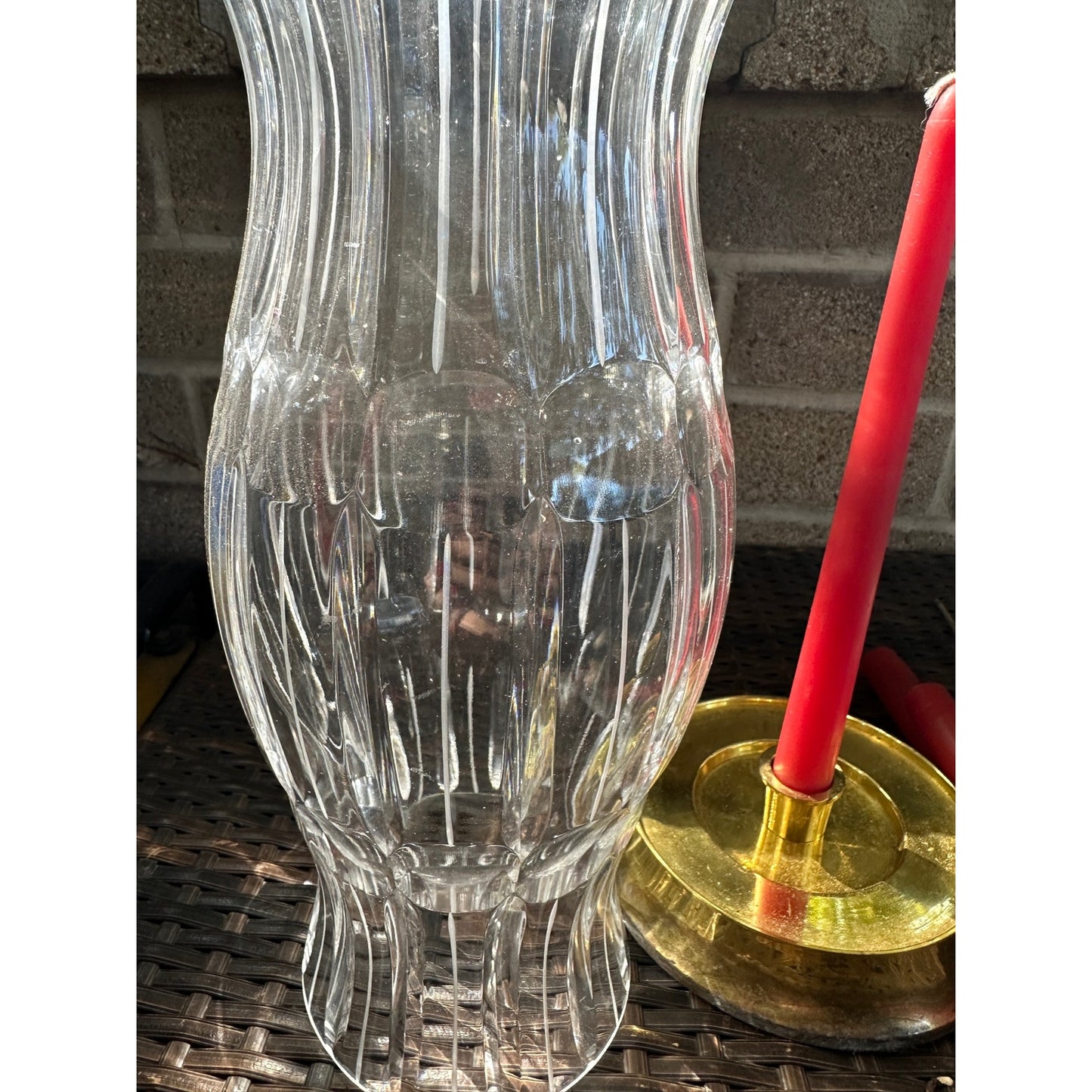 Waterford Crystal Style Hurricane Candle Lamp w/Stiffel Brass Base