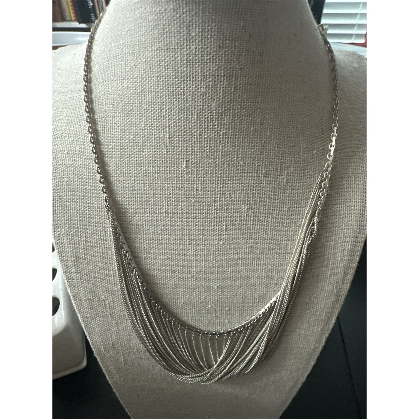 Vtg 925 Sterling Silver Multi Strand Chain Bib Necklace 27.5G
