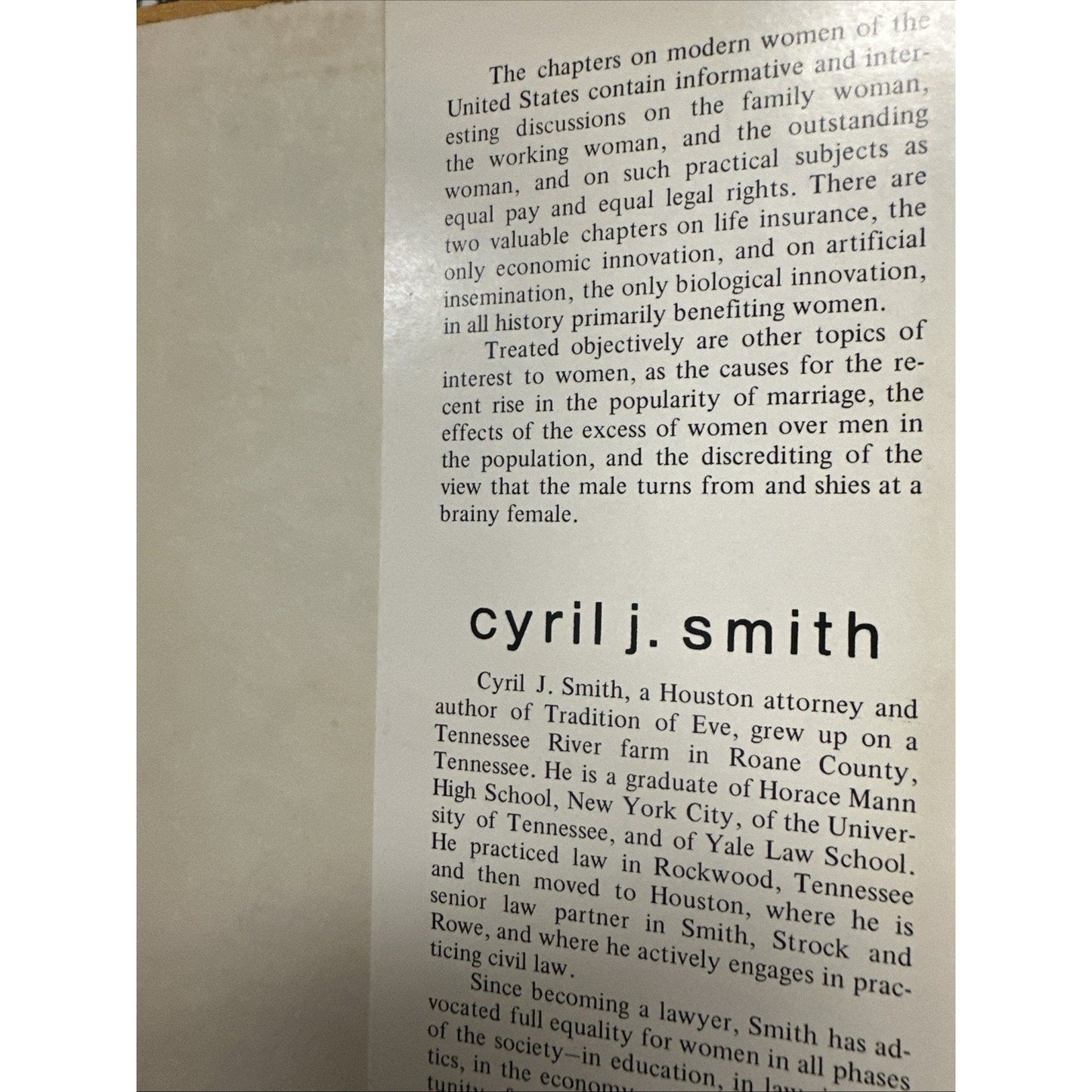 Tradition of Eve by Cyril J. Smith Signed 1970 Vintage Hardcover Autographed