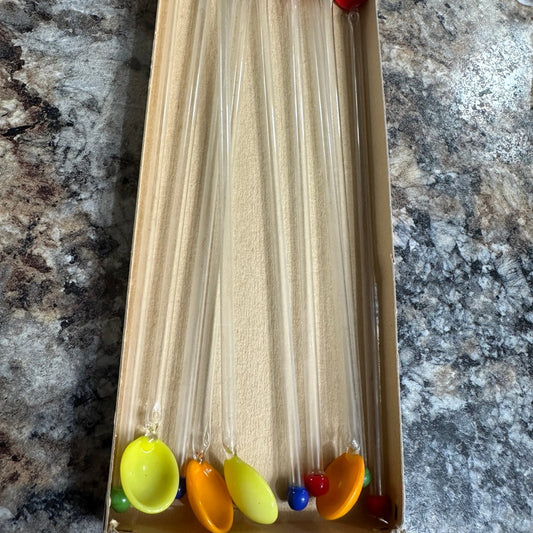 Vintage  Blown Glass Swizzle Sticks Spoons Different Colors MCM