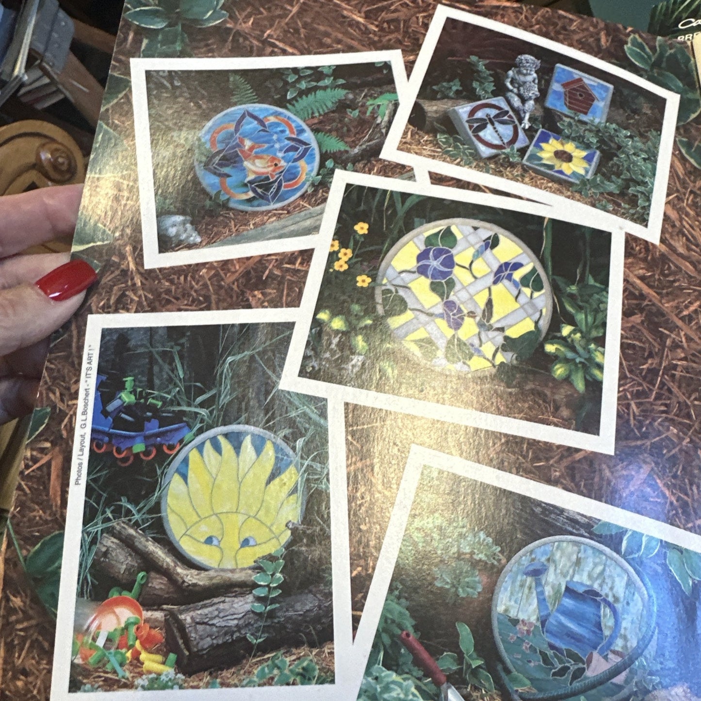 Tiffany Garden II Mosaic Tables Stones Bricks by Jean Bishop & Julie Bishop-Day