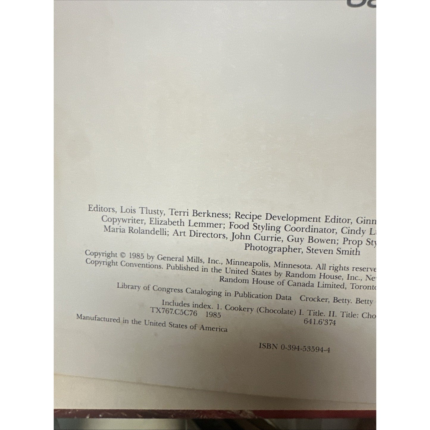 Betty Crocker's Chocolate Cookbook