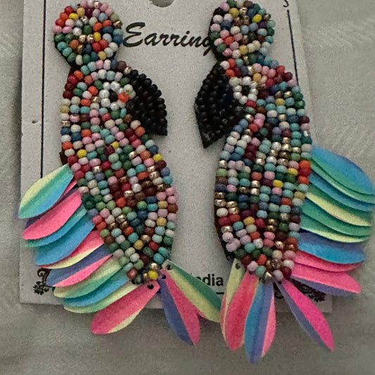 “Birds of a Feather” Beaded Tropical Statement Earring