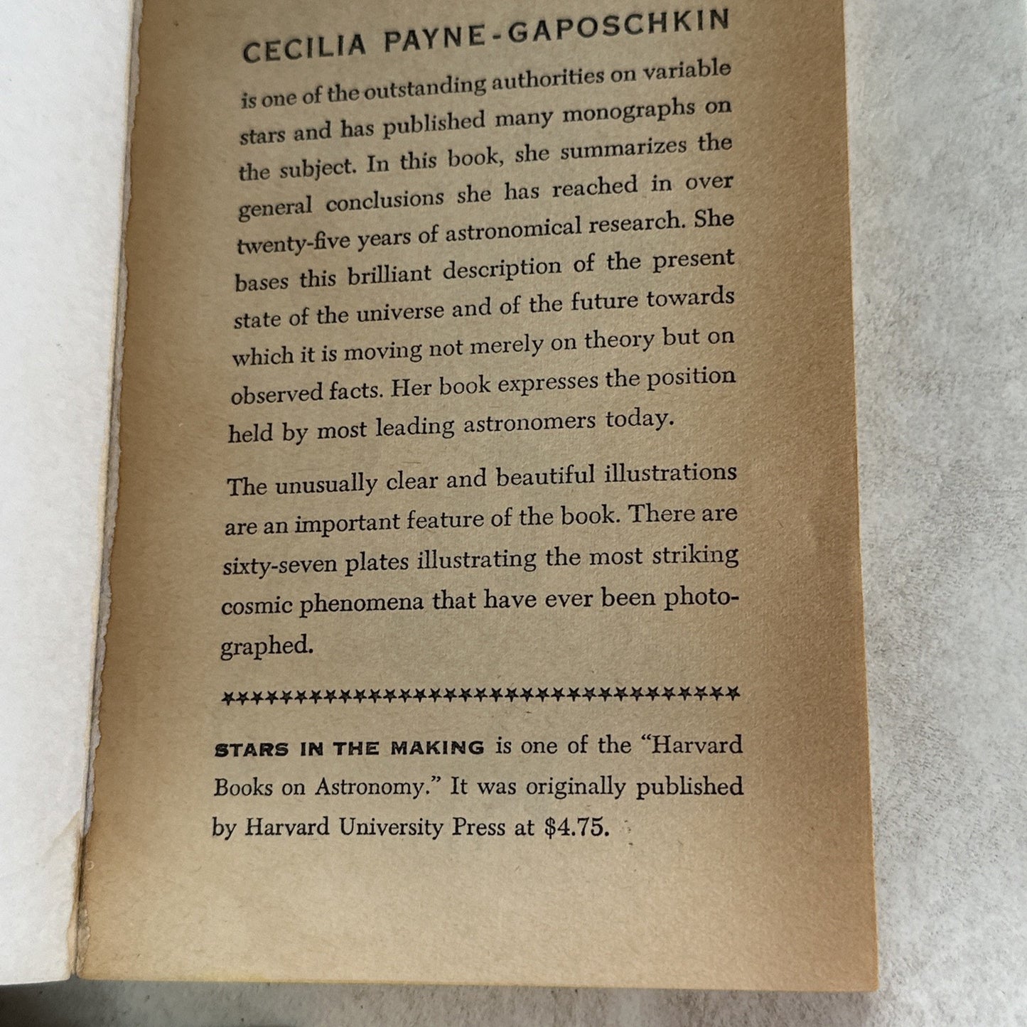 Stars in the Making - Cecilia Payne-Gaposchkin, 1959 sc, Pocket Books (GC-69)