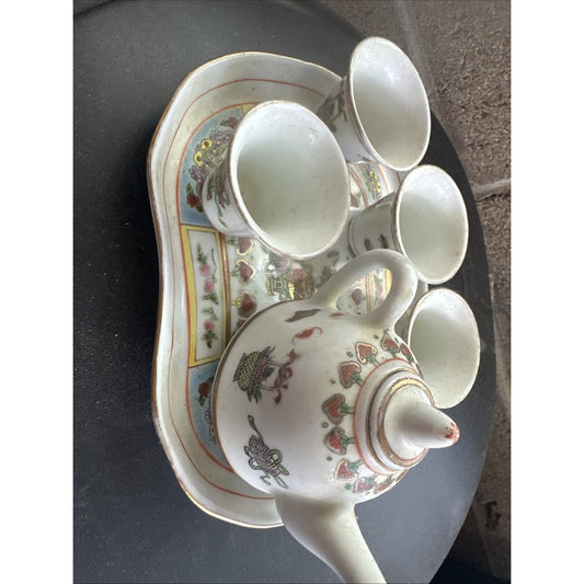 7 Piece Chinese Hand Painted Tea Set, Vintage.